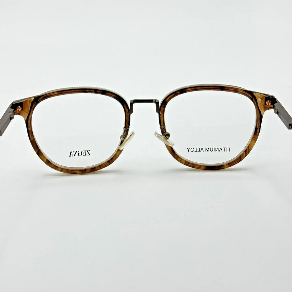 Ermenegildo Zegna Eyeglasses Frames EZ5337-D 048 Light Brown Geometric 52-20-145